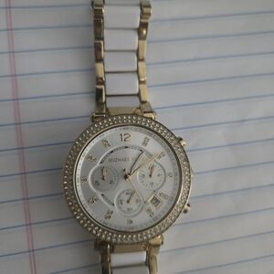 Michael Kors White and Gold Crystal-Trim Women's Watch